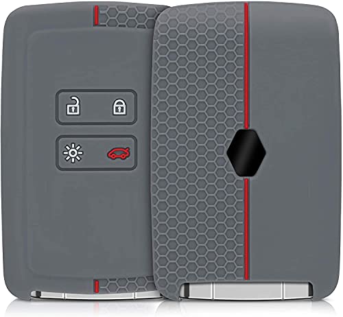 Image of JVCV Soft Silicone Key Cover Compatible with Renault Duster Kiger Triber Smart Key - Stylish Durable Protective (Grey Red)