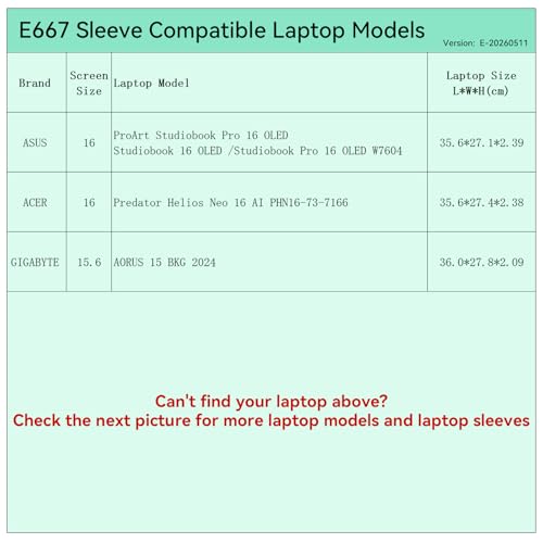 Image of Smatree Elite Laptop Sleeve for 16 inch ASUS ProArt Studiobook 16 OLED /Studiobook Pro 16 OLED W7604, Acer Predator Helios Neo 16 AI PHN16-73, GIGABYTE AORUS, Protective Laptop Case with Pocket(E667)