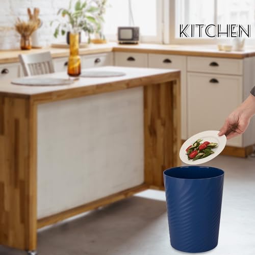 Image of Plastic Small Bathroom Trash Can Wastebasket Garbage Can, Navy Blue, 2 Pack | Sturdy-Easy to Clean, Bathroom, Laundry Room, Kitchen, Office, Kids Room, Dorm, Bedroom, 1.8 Gallon