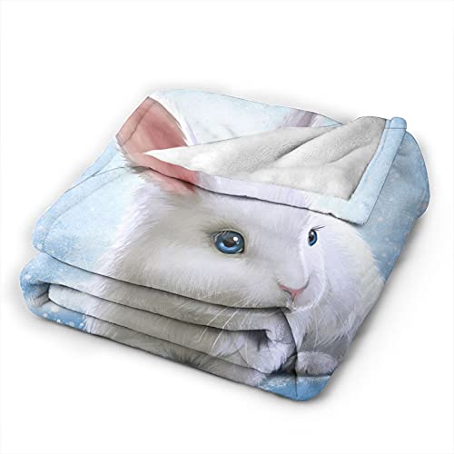 Auhomea Winter Snow Cute Rabbit Bunny Throw Blanket Lightweight Flannel Fleece Blankets Warm And Cozy Throws For Winter Bedding And Couch 50"X40" Inches For Kids Adults #TOP2