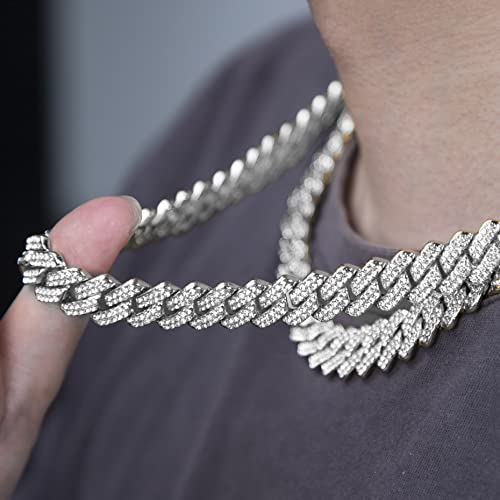 Nkjegol Cuban Chain Necklaces Silver/Gold Cuban Link Chains Mens Iced Out Miami Bling Diamond Hip Hop Jewelry For Women (16 Inch, Silver) #TOP1