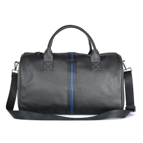 Image of Kenneth Cole Unisex Travel 30L Duffle Bag | Durable PU Vegan Leather | Detachable Adjustable Strap & Sturdy Stitching | Spacious & Stylish Travel, Gym, Weekend Bag for Men & Women | Black