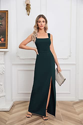 Swiwoel Women's Evening Dresses Straps Square Neck Slit Formal Dress Wedding Guest Party Cocktail Dress Green S #TOP4