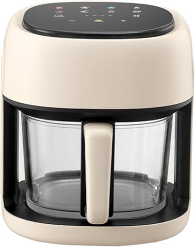 Freidora Aire Cristal 4,5L sin Aceite, Air Fryer Vidrio con Ventana Visible 360°, Temperatura Regulable 80–190 °C, multifunción Saludable 1350W (Beige,A)