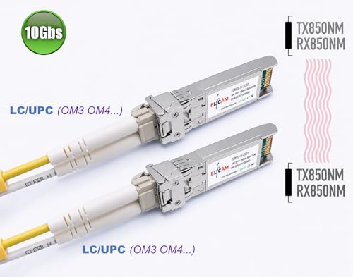 Image of Elfcam - 2 Pack 10Gb SFP+ Transceiver Module 850nm SR, Compatible with Cisco SFP-10G-SR and Open Switch, with LC /UPC Duplex Multimode Connector (OM3 /OM4 /OM5), 10GBase-SR SFP+, DDM 300M