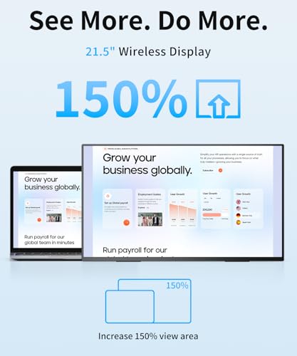 Image of MAGICRAVEN Wireless Portable Monitor with Battery- 21.5 inch 1080P 100Hz IPS Second Screen for Office, AirPlay & Miracast Casting, Up to 3.5hrs Use, No Cables or Drivers Needed, Works with Laptop /PC /Phone
