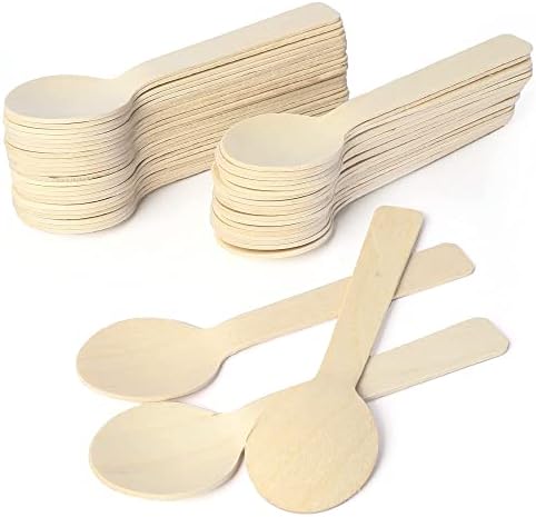 LotFancy Mini Wooden Spoons, Pack of 200, 4 inch Length, Disposable Tasting Sampling Spoons, Biodegradable Compostable Eco-friendly Birchwood Taster Spoons