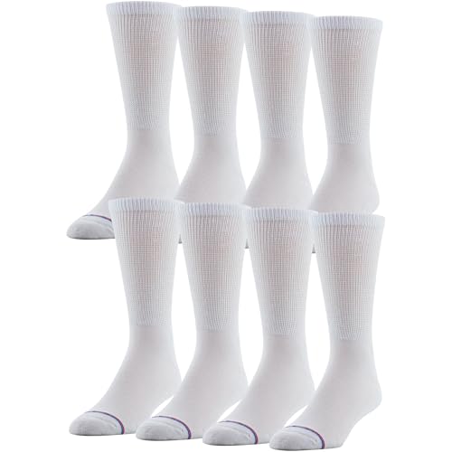 MediPeds unisex-adult Crew Socks With Extra Wide Non-Binding Top and Cushion, Multipairs, White (8-pairs), Shoe Size: Men's 7-12; Women's 10-13