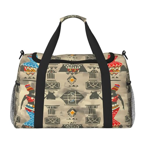 Duffle Bag Ethnic African Women Pattern Travel Duffel Bags for Men Women with Adjustable Strap Carry on Gym Bag Overnight Weekender Bag