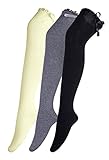 Urban GoCo Mädchen Overknee Überknie Kniestrümpfe Hold-up-Strümpfe Retro Schüler Knitting Sportsocken 3 Paare Mehrfarbig (bowknot A)