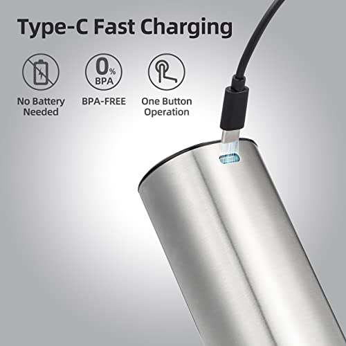 Rechargeable Electric Salt And Pepper Grinder - Stainless Steel, Automatic Salt And Pepper Grinder With Led Lights, Salt Pepper Grinder With Usb Type-C Cable, One Hand Operation #TOP4