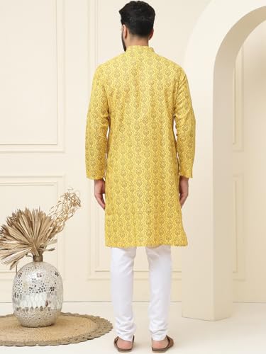 Image of SOJANYA(Since 1958 Men's Silk Blend Paisley Design Kurta & Off-White Churidar Pyjama Set