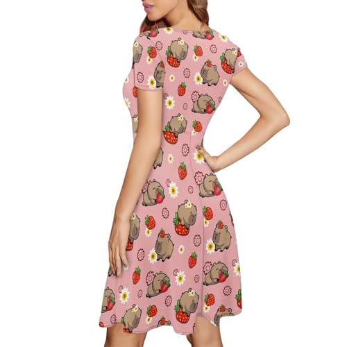 Image of AFPANQZ Womens Casual Summer Lightweight Vintage Dress Short Sleeve Midi Dress Knee-Long Luxury Formal Dress