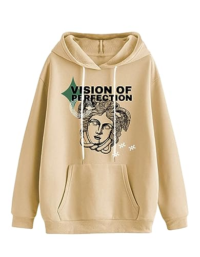 Veirdo® Cotton Fleece Oversize Loose Fit Hooded Sweatshirt Full Sleeves Cool & Stylish Graphic Printed Jumper Sweatshirt Winter Wear for Women