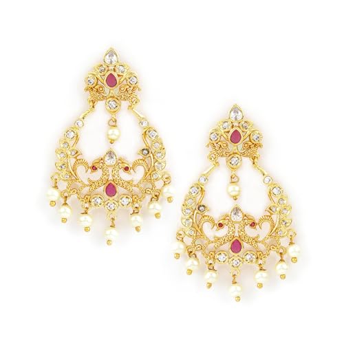 Image of Rubans Chandbali Earrings Gold Plated Traditional Pearl Detailed Jewellery Gift for Women & Girls