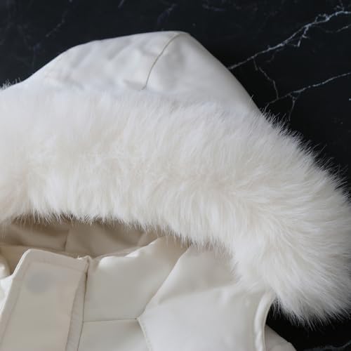 Infant Boys Girls Winter Thicken Hooded Coat Jacket Snowsuit Toddler Windproof Warm Jumpsuit Outwear Snow Wear Girls Overalls Size 8 (White, 12-18 Months)2