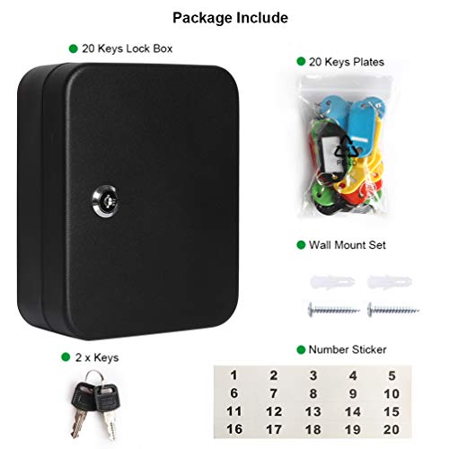 JSSMST Key Lock Box Wall Mount Security Cabinet, 20 Key Hooks & Tags, 7.87 x 6.3 x 2.95 Inches, Black Matt by Jssmst - Image 6