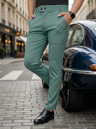 Image of erke Men's Slim Fit Formal Trouser with 4-Way Stretch | Lycra Blend Wrinkle Resistant Office Chinos for Men | Mid Rise Tapered Trousers for Men