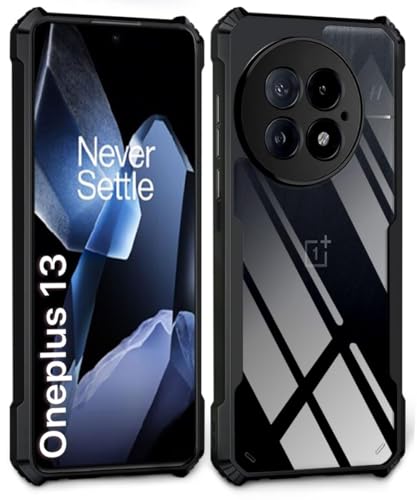 Image of WOW IMAGINE Shock Proof Clear Protective Back Case for 1+ OnePlus 13 - AirEDGE Technology | 360 Degree Camera Protection | Transparent Hybrid Back Case Mobile Cover - Black