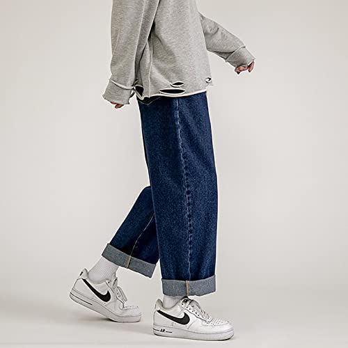 Korean Fashion Jeans Classic Unisex Men's Straight Denim Wide Leg Pants Hip Hop Bagy Light Blue Grey Black3