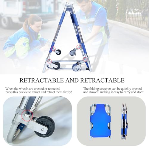 Image of JJFFTAO，Rescue Stretcher，Medical Stretcher，Aluminum 4-Wheel Foldable Stretcher Trolley with Drawbar，Gurney Stretcher can Hold 350 lbs，Used in fire Rescue, Fitness venues, Hospitals, etc