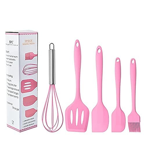 Image of Baskety Food Grade Silicone Rubber Spatula Set Non-Stick Kitchen Utensils for Baking, Cooking & Mixing (Pink)