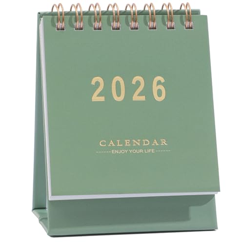Mini Desk Calendar 2025-2026 - Runs From July 2025 until Dec 2026 Monthy Small Desktop Calendar 250 GSM Thick Paper Twin-Wire Binding for Home or Office (Green)