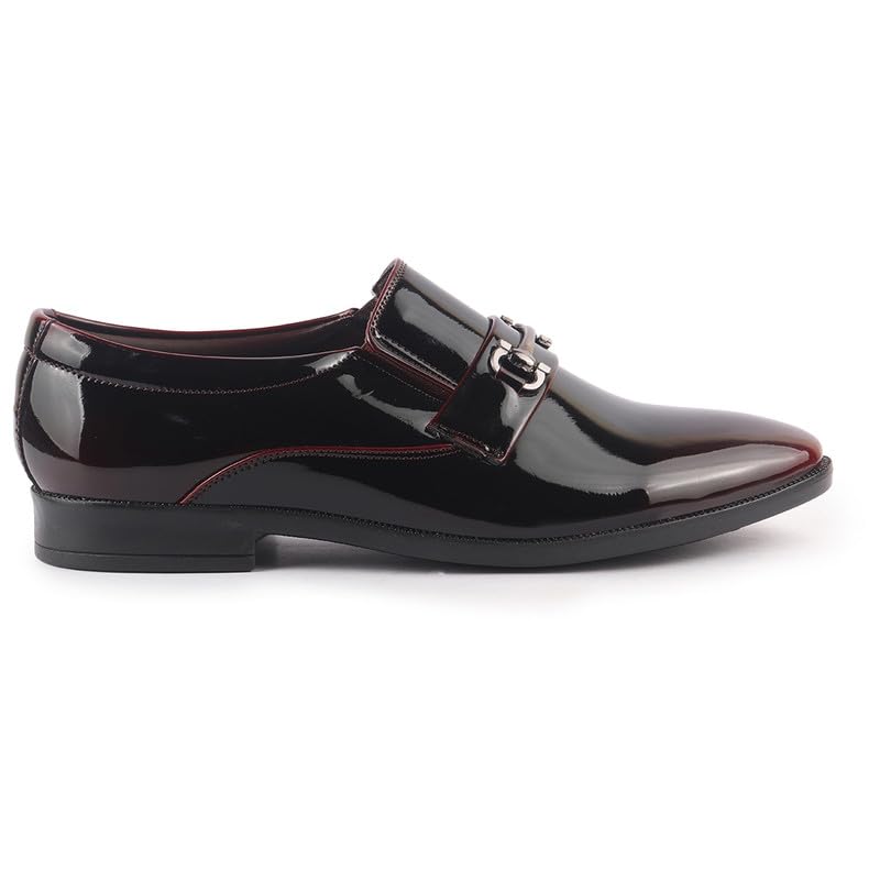 Image of FAUSTO Men Horsebit Buckle Patent Leather Party Formal Slip On Shoes | Extra Cushioned Insole Tuxedo Loafers for Wedding, Reception, Cocktail