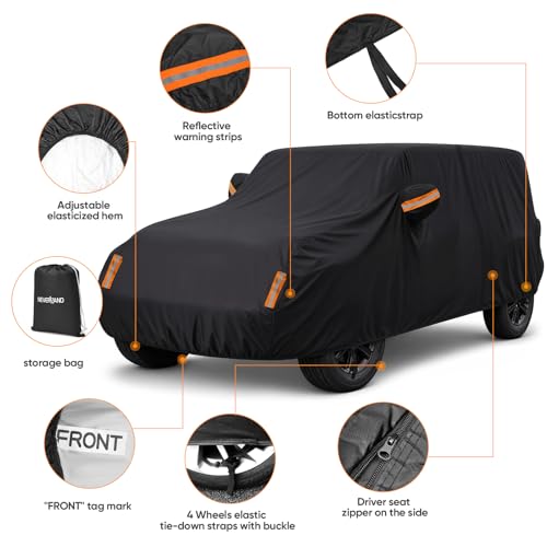 Image of Car Cover for Jeep Wrangler 4 Door 2006-2026 JK JL Outdoor Waterproof Sun Rain Snow Hail UV Protection with Driver Door Zipper