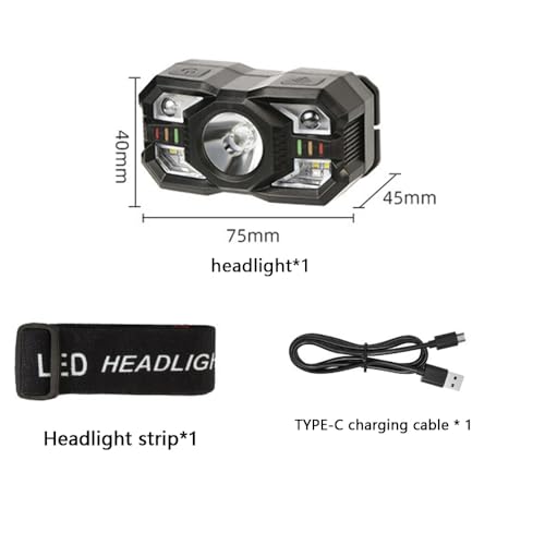 Linterna frontal recargable de 1200 lúmenes con luz blanca y roja impermeable para camping 7