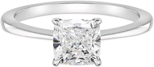 Solitaire Moissanite Ring, 1.25 Ct. Cushion Cut Certified Moissanite Engagement Ring For Women, 14K Gold Plated Silver Moissanite Ring