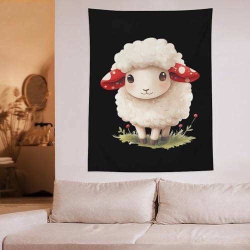 Tapiz de oveja vertical con diseño alegre de hongo rojo para salón 6