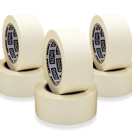 KOVO 6 Rolls Wide Masking Tape 48mm x 50m - Heavy Duty Painters Tape for Painting and Decorating Easy Removal Masking Tape Multi Surface Paper Tape - Ideal Clean Paint Lines 6 Premium Tapes White