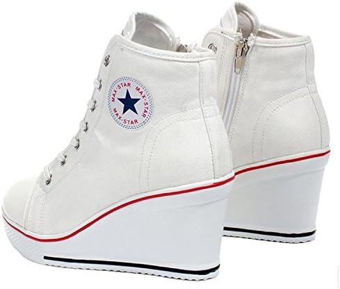 Padgene Womens Platform Slip-on High Top Sneakers Round Toe Thick Sole Zipper Ballet Flats Flat Skate Walking Shoes