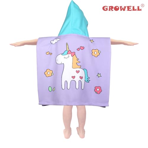 Image of Hooded Kids Beach Towels - Toddler Bath Towel Girls Boys Swim Cover-ups for Ages 1 to 6 Kids Pool Towels Quick Dry Lightweight Soft Microfiber Poncho Towel 24x23(Flower Unicorn New)
