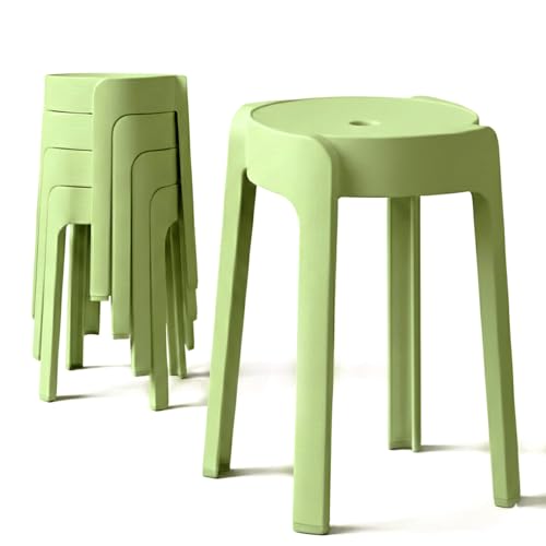 4 Tabourets Gigognes empilables BM Home Tab-Vert en Plastique, légers pour la Maison, Salle de Classe, Cuisine, Jardin