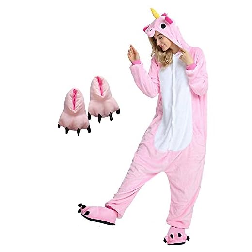 Kit Pijama Unicórnio Rosa com Pantufa Kigurumi Unissex Tamanho: G