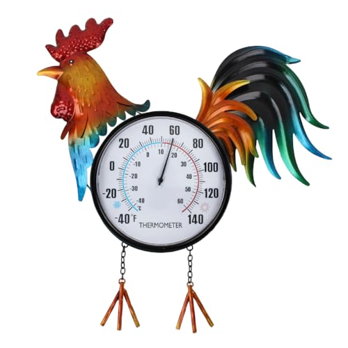 VEWOGARDEN Decorative Rooster Outdoor Thermometer Waterproof Metal Indoor Outdoor Thermometer