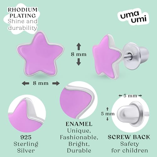 925 Sterling Silver Stars Purple Stud Earrings for Girls Hypoallergenic Safety Screw Back Rhodium Plated - Stars Purple Gifts Earrings for Baby Toddlers Little Teens Kids Jewelry3