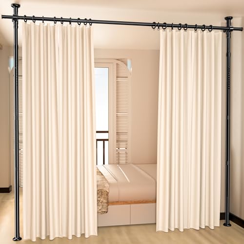 Image of Room Divider, Tension Curtain Rod No Drilling,4-10ft(H) 28-70inch(W) Wall Divider for Room Separation, Heavy Duty Room Partition Separator, Adjustable Folding Privacy Screens,Black