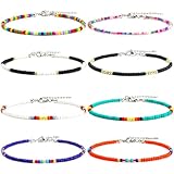 XIJIN 8Pcs Handmade Beaded Anklets for Women Boho Colorful Beads Ankle Bracelets Adjustable Foot Anklet Set