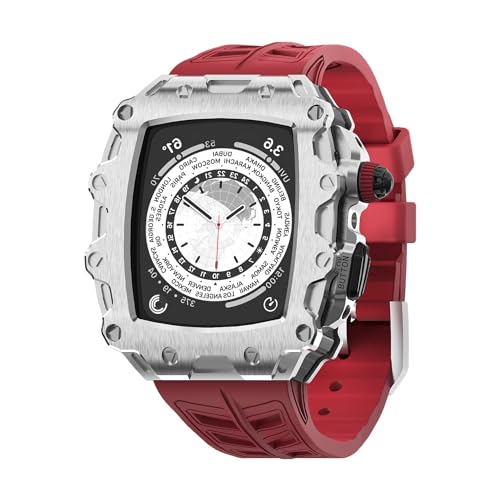 Image of DGYSG Luxury Rugged Case with Band Compatible for Apple Watch Series 9 8 7 45mm / SE 6 5 4 44mm, Metal Alloy Military Protective Bumper Cover, Tactical Heavy Duty Full Body Protection for Men iWatch