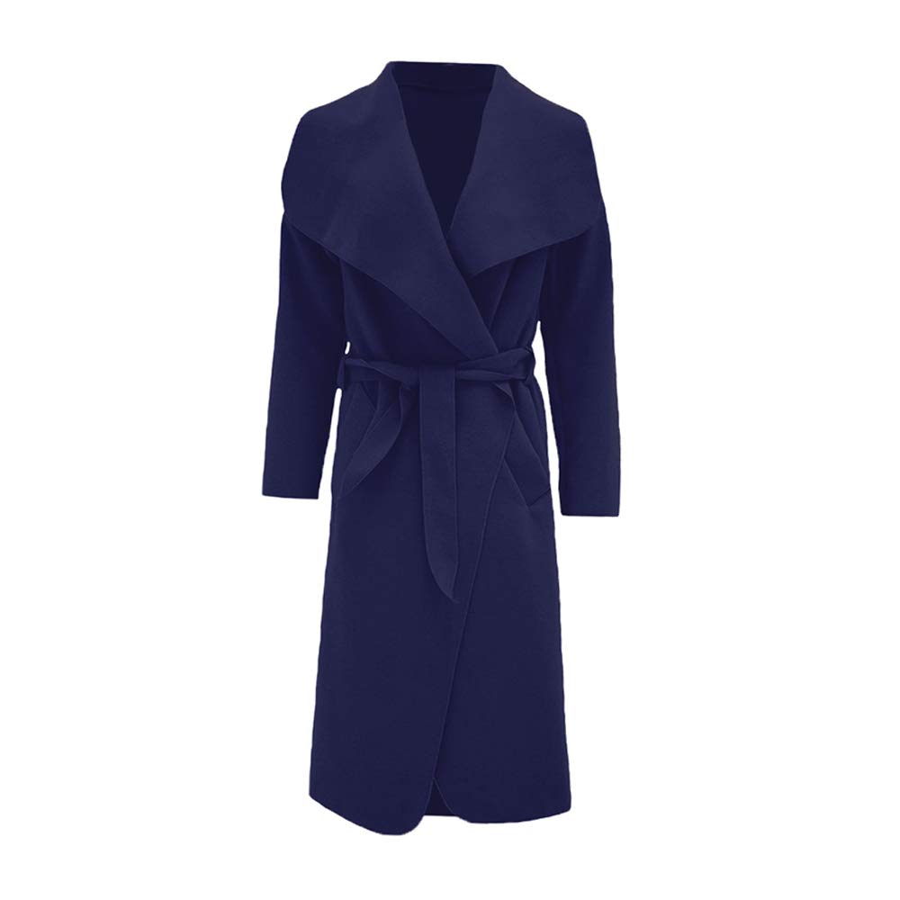 Minni Rossa Womens Ladies Italian Trench Long Coat Waterfall Duster Cape Belted Cardigan Jacket Plus Size UK (Navy, XL)
