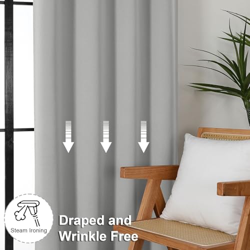 Simplebrand Ava Silver Grey Blackout Curtains for Bedroom 90 Inches Long 2 Panels Set, Solid Privacy Energy Saving Living Room Window Treatment Curtains Blackout Drapes, W50 x L90 Inch, Silver Grey