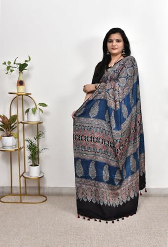 Image of SATIKA VASTRAM Modal Silk Ajrakh Saree Bandhani Design Crepe Printed Designer Pallu Attach Blouse Piece