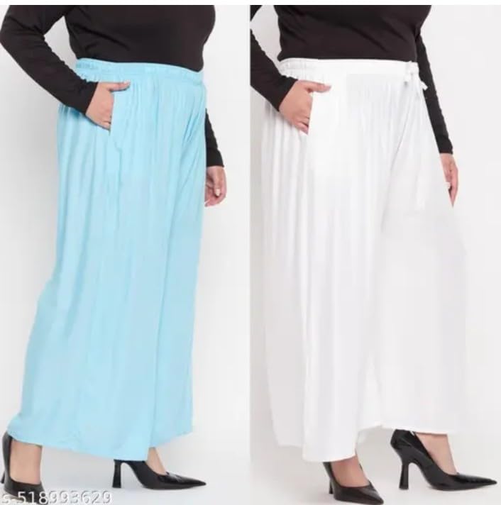 Image of Women's Jumbo Combo Palazzo | Extra Wide Leg Flared Ethnic Trousers | Pack of High Waist Relaxed Fit Palazzos for Women | Stylish Plain Solid Color Bottom Wear for Kurti & Tops | Jumbo Value Pack