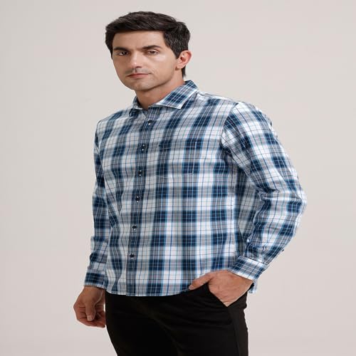 Image of BASICS 100% Cotton Checked Shirt for Men | Slim Fit | Everyday Smart Casual Wear | Full Sleeve