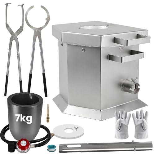 CANALHOUT 7KG Melting Furnace Kit,Heavy Duty Propane Smelting Furnace for Metal Casting, Fast Melt Foundry Furnace with Graphite Crucible, Dual Tongs, Gloves for Gold Silver Copper Aluminum