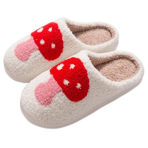 MUMIANH Mushroom Fuzzy Slippers, Plush House Shoes, Size 7.5-8 W/6.5-7 M