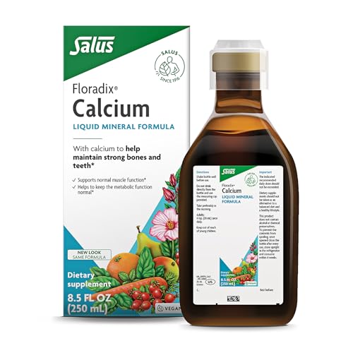 Floradix Calcium Liquid Supplement - Supports Strong Bones & Teeth - Calcium Gluconate & Lactate - Gentle to Digest & Easily Absorbed - Vegan, Non-GMO - 8.5 fl oz